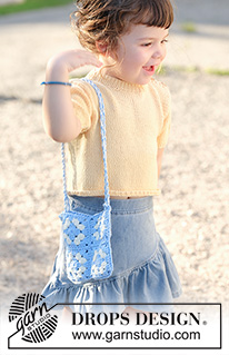 Bluebell Patch Bag / DROPS Children 49-22 - Kabelka háčkovaná ze čtverců a příze DROPS Cotton Light.