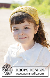 Sunflower Sweetie / DROPS Children 49-23 - Knitted kerchief for children in DROPS Cotton Merino. Piece is knitted back and forth in lace pattern and I-cord.
