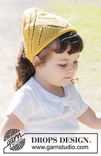 Sunflower Sweetie / DROPS Children 49-23 - Knitted kerchief for children in DROPS Cotton Merino. Piece is knitted back and forth in lace pattern and I-cord.