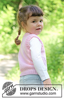 Blush Trails / DROPS Children 49-4 - Dětská vesta s copánky pletená zdola nahoru z příze DROPS BabyMerino. Velikosti: 2 – 12 let.