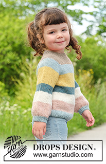 Happy Hue Sweater / DROPS Children 49-5 - Stickad tröja till barn i DROPS Sky. Arbetet stickas uppifrån och ner med raglan och ränder. Storlek 2 - 12 år.
