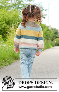 Happy Hue Sweater / DROPS Children 49-5 - Stickad tröja till barn i DROPS Sky. Arbetet stickas uppifrån och ner med raglan och ränder. Storlek 2 - 12 år.
