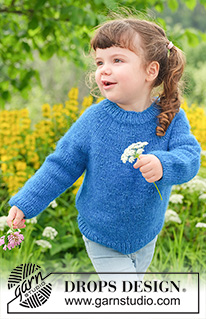 Blue Rush Sweater / DROPS Children 49-6 - Knitted jumper for children in DROPS Air. Piece is knitted top down with round yoke. Size 2 - 12 years