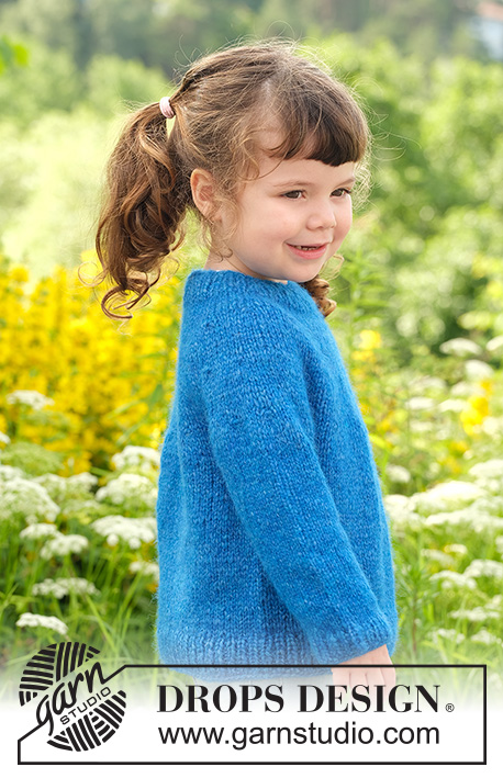Blue Rush Sweater / DROPS Children 49-6 - Knitted jumper for children in DROPS Air. Piece is knitted top down with round yoke. Size 2 - 12 years