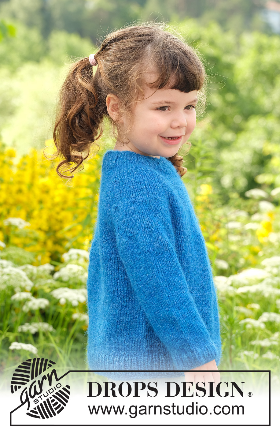Blue Rush Sweater / DROPS Children 49-6 - Knitted jumper for children in DROPS Air. Piece is knitted top down with round yoke. Size 2 - 12 years
