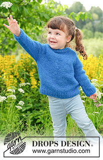 Blue Rush Sweater / DROPS Children 49-6 - Knitted jumper for children in DROPS Air. Piece is knitted top down with round yoke. Size 2 - 12 years