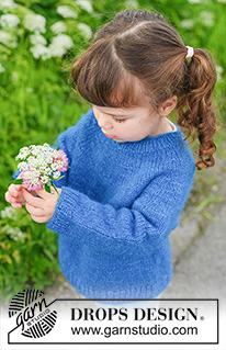 Blue Rush Sweater / DROPS Children 49-6 - Knitted jumper for children in DROPS Air. Piece is knitted top down with round yoke. Size 2 - 12 years