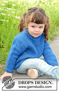 Blue Rush Sweater / DROPS Children 49-6 - Knitted jumper for children in DROPS Air. Piece is knitted top down with round yoke. Size 2 - 12 years