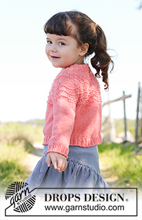 Coral Charm / DROPS Children 49-8 - Dětský pulovr s kruhovým sedlem pletený shora dolů vlnkovým vzorem z příze DROPS Safran. Velikosti: 2 – 12 let.