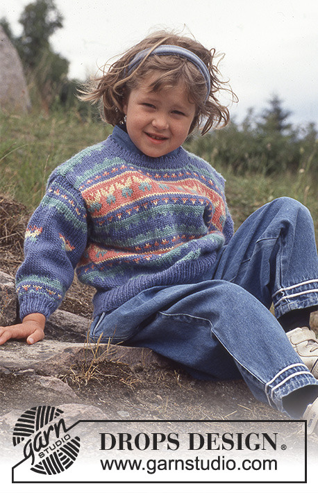 Little Butterfly / DROPS Children 5-11 - Sweater in Karisma Superwash with Flowers and Butterflies.