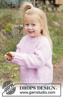 Magic Mist Sweater / DROPS Children 50-10 - Kötött pulóver gyerekeknek DROPS Air fonalból. A darabot fentről lefelé irányban készítjük harisnyakötéssel és raglán szabásvonallal. 2 - 14 éveseknek való méretekben
