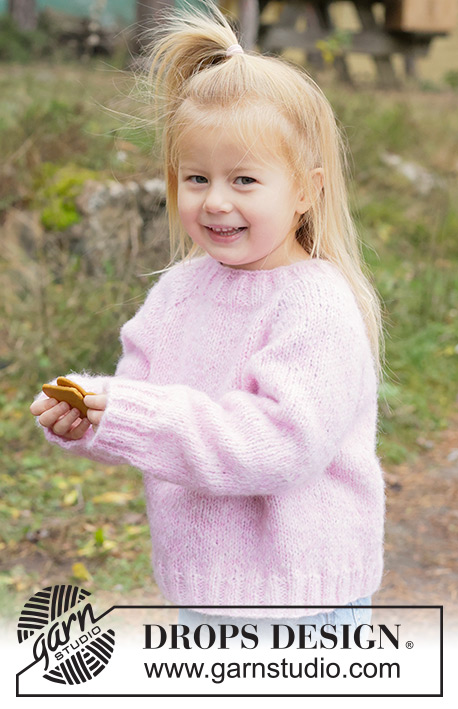 Magic Mist Sweater / DROPS Children 50-10 - Kötött pulóver gyerekeknek DROPS Air fonalból. A darabot fentről lefelé irányban készítjük harisnyakötéssel és raglán szabásvonallal. 2 - 14 éveseknek való méretekben