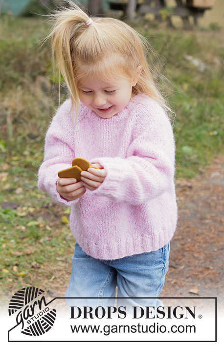 Magic Mist Sweater / DROPS Children 50-10 - Kötött pulóver gyerekeknek DROPS Air fonalból. A darabot fentről lefelé irányban készítjük harisnyakötéssel és raglán szabásvonallal. 2 - 14 éveseknek való méretekben