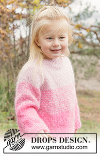 Fairy Floss Sweater / DROPS Children 50-11 - Kötött pulóver gyermekeknek DROPS Melody fonalból. A darabot fentről lefelé irányban készítjük, harisnyakötéssel, raglán szabásvonallal és csíkokkal. 2 - 14 éveseknek való méretekben