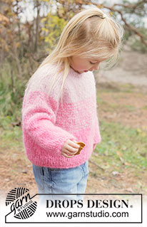 Fairy Floss Sweater / DROPS Children 50-11 - Kötött pulóver gyermekeknek DROPS Melody fonalból. A darabot fentről lefelé irányban készítjük, harisnyakötéssel, raglán szabásvonallal és csíkokkal. 2 - 14 éveseknek való méretekben