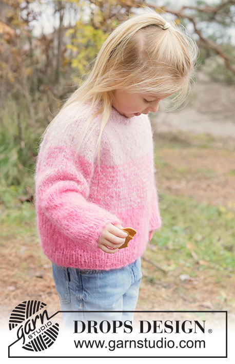 Fairy Floss Sweater / DROPS Children 50-11 - Kötött pulóver gyermekeknek DROPS Melody fonalból. A darabot fentről lefelé irányban készítjük, harisnyakötéssel, raglán szabásvonallal és csíkokkal. 2 - 14 éveseknek való méretekben