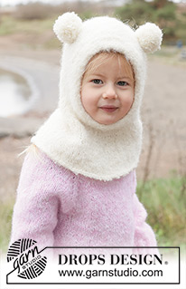 Snow Bear Balaclava / DROPS Children 50-12 - Strikket elefanthue / balaclava til børn i DROPS Alpaca Bouclé og DROPS BabyMerino. Arbejdet strikkes i glatstrik og i-cord. Størrelse 2 - 14 år.