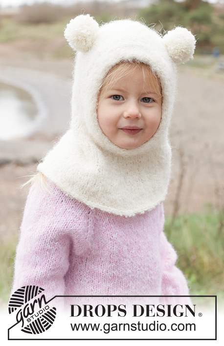 Snow Bear Balaclava / DROPS Children 50-12 - Strikket elefanthue / balaclava til børn i DROPS Alpaca Bouclé og DROPS BabyMerino. Arbejdet strikkes i glatstrik og i-cord. Størrelse 2 - 14 år.
