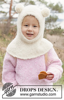 Snow Bear Balaclava / DROPS Children 50-12 - Strikket elefanthue / balaclava til børn i DROPS Alpaca Bouclé og DROPS BabyMerino. Arbejdet strikkes i glatstrik og i-cord. Størrelse 2 - 14 år.