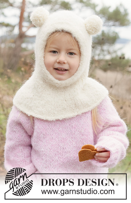 Snow Bear Balaclava / DROPS Children 50-12 - Strikket elefanthue / balaclava til børn i DROPS Alpaca Bouclé og DROPS BabyMerino. Arbejdet strikkes i glatstrik og i-cord. Størrelse 2 - 14 år.