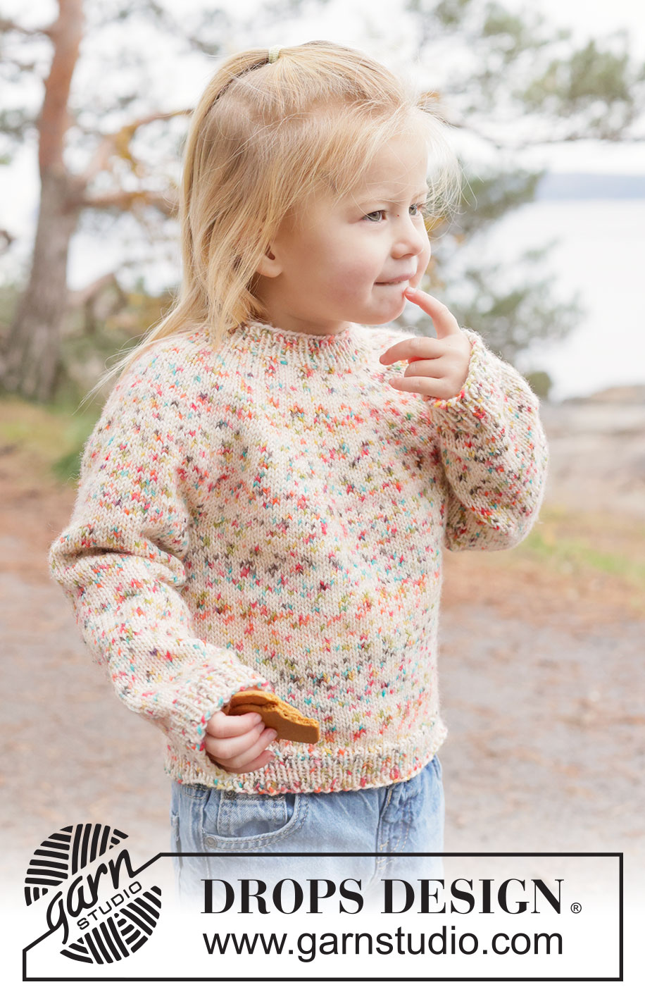 Sunset Sprinkles Sweater / DROPS Children 50-13 - Kötött pulóver gyerekeknek DROPS Fiesta fonalból. A darabot fentről lefelé haladva kötjük, harisnyakötéssel és kerek vállrésszel. 2 - 14 éveseknek való méretekben