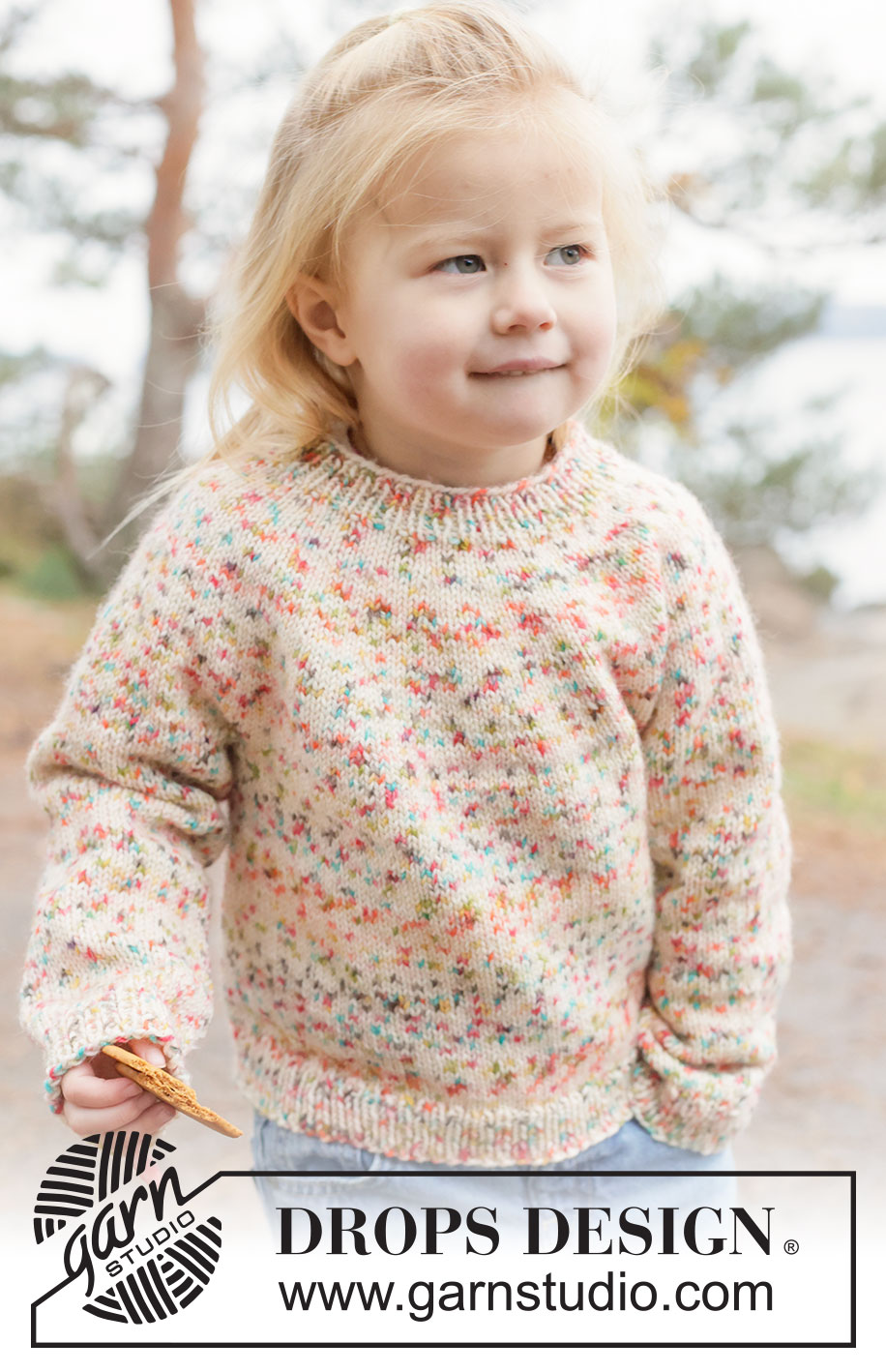Sunset Sprinkles Sweater / DROPS Children 50-13 - Kötött pulóver gyerekeknek DROPS Fiesta fonalból. A darabot fentről lefelé haladva kötjük, harisnyakötéssel és kerek vállrésszel. 2 - 14 éveseknek való méretekben