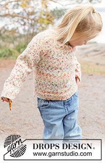 Sunset Sprinkles Sweater / DROPS Children 50-13 - Kötött pulóver gyerekeknek DROPS Fiesta fonalból. A darabot fentről lefelé haladva kötjük, harisnyakötéssel és kerek vállrésszel. 2 - 14 éveseknek való méretekben