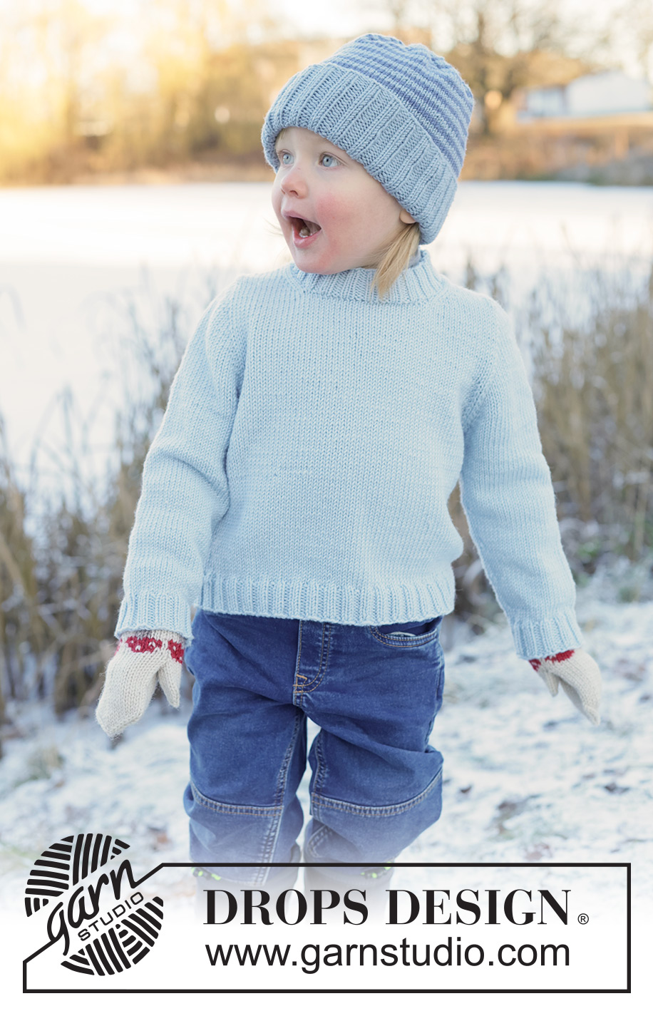 Polar Playtime Sweater / DROPS Children 50-17 - Kötött pulóver és sapka gyerekeknek DROPS Merino Extra Fine fonalból. A darabot fentről lefelé haladva kötjük, harisnyakötéssel és európai vállrésszel. A sapkát körben haladva készítjük, csíkokkal. 2 - 14 éveseknek való méretekben