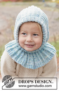 Crystal Chill Balaclava / DROPS Children 50-18 - Strikket elefanthue / balaclava til børn i DROPS BabyMerino. Arbejdet strikkes nedefra og op i rib. Størrelse 2 - 14 år.
