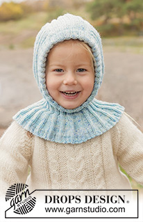 Crystal Chill Balaclava / DROPS Children 50-18 - Strikket elefanthue / balaclava til børn i DROPS BabyMerino. Arbejdet strikkes nedefra og op i rib. Størrelse 2 - 14 år.