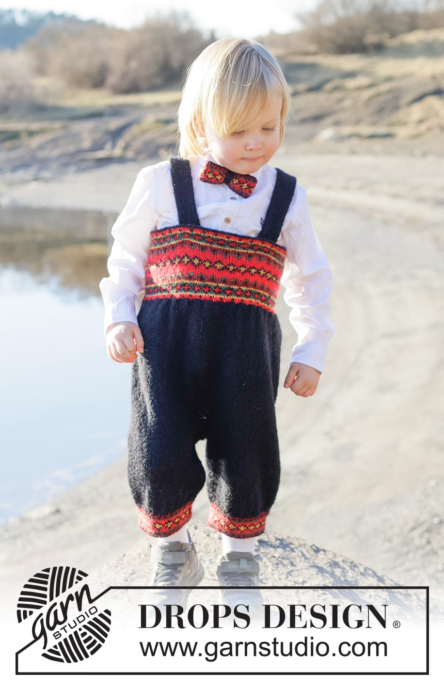 Tiny Traditions / DROPS Children 50-23 - Dětské a baby kalhoty ke slavnostním příležitostem s norským vzorem pletené shora dolů z příze DROPS Alpaca. Velikost 6 měsíců – 6 let.  