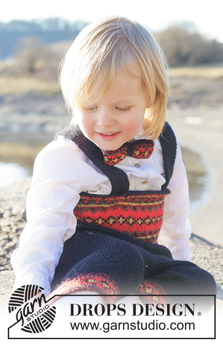 Tiny Traditions / DROPS Children 50-23 - Dětské a baby kalhoty ke slavnostním příležitostem s norským vzorem pletené shora dolů z příze DROPS Alpaca. Velikost 6 měsíců – 6 let.  