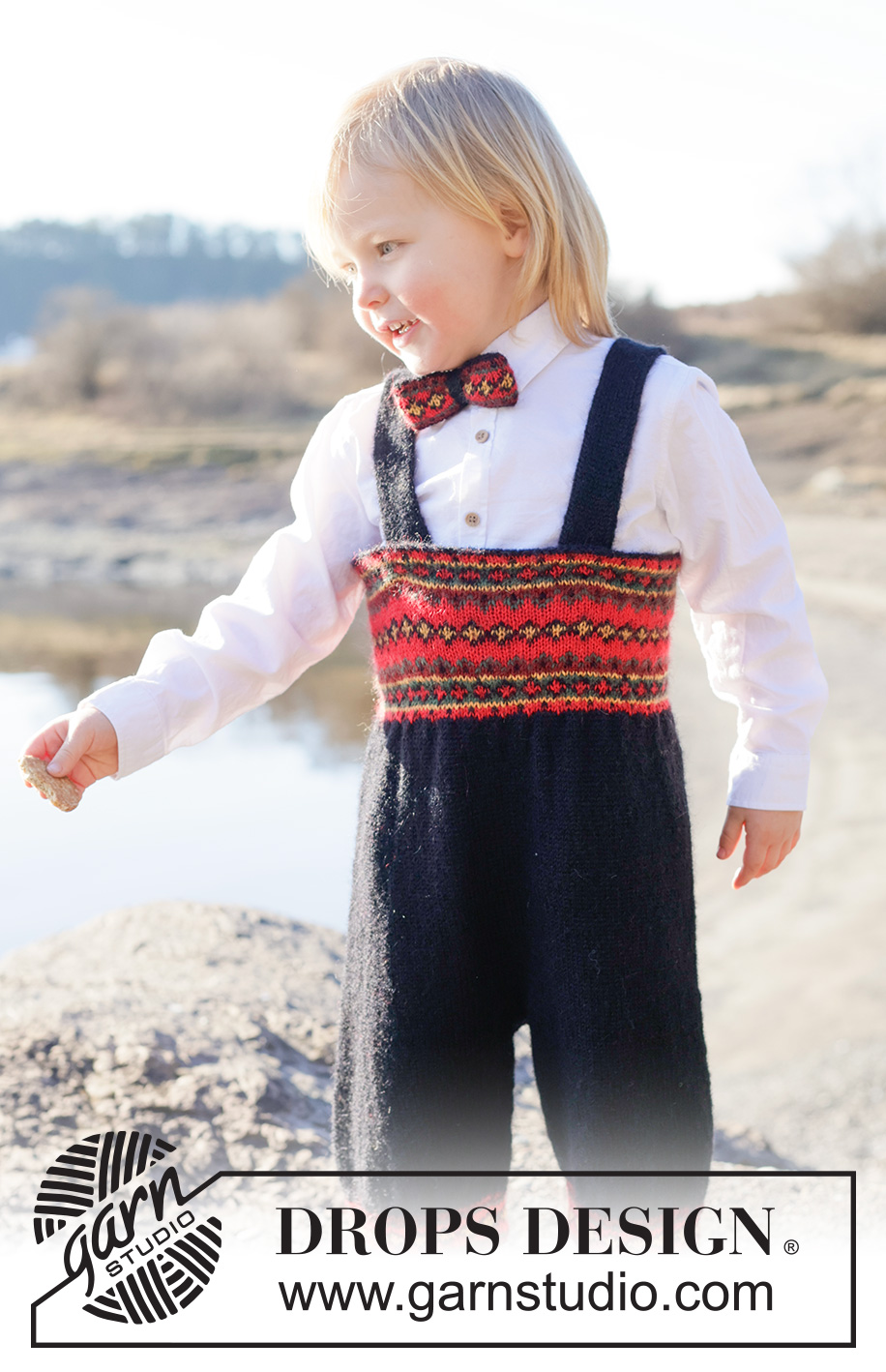Tiny Traditions / DROPS Children 50-23 - Dětské a baby kalhoty ke slavnostním příležitostem s norským vzorem pletené shora dolů z příze DROPS Alpaca. Velikost 6 měsíců – 6 let.  