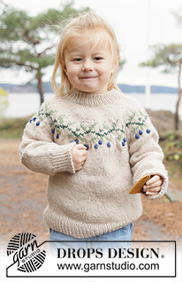 Blue Holly Sweater / DROPS Children 50-4 - Kötött pulóver gyerekeknek DROPS Nepal fonalból. A darabot fentről lefelé irányban készítjük- kerek vállrésszel és színes, bogyós mintával. 2 - 14 éveseknek való méretekben