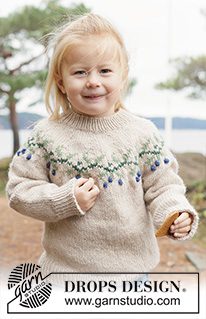 Blue Holly Sweater / DROPS Children 50-4 - Kötött pulóver gyerekeknek DROPS Nepal fonalból. A darabot fentről lefelé irányban készítjük- kerek vállrésszel és színes, bogyós mintával. 2 - 14 éveseknek való méretekben