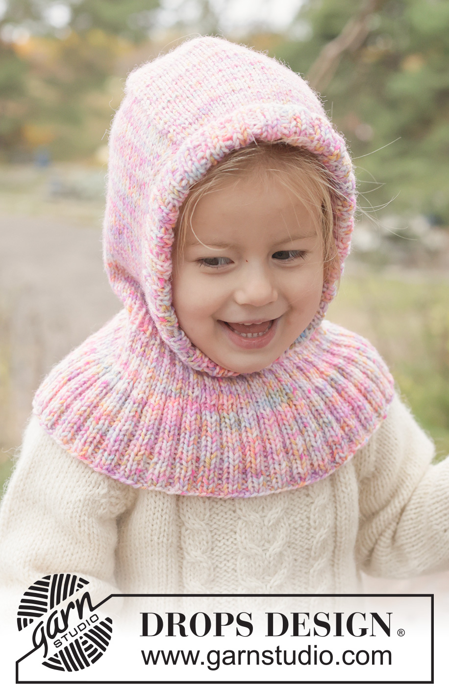 Fairy Flurry Balaclava / DROPS Children 50-5 - Knitted balaclava for children, in DROPS Fiesta. The piece is worked top down with stocking stitch and rib. Sizes 2 - 14 years.
