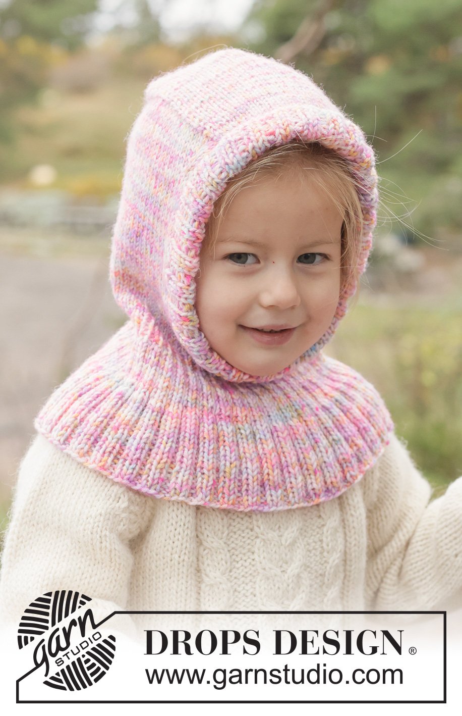 Fairy Flurry Balaclava / DROPS Children 50-5 - Knitted balaclava for children, in DROPS Fiesta. The piece is worked top down with stocking stitch and rib. Sizes 2 - 14 years.