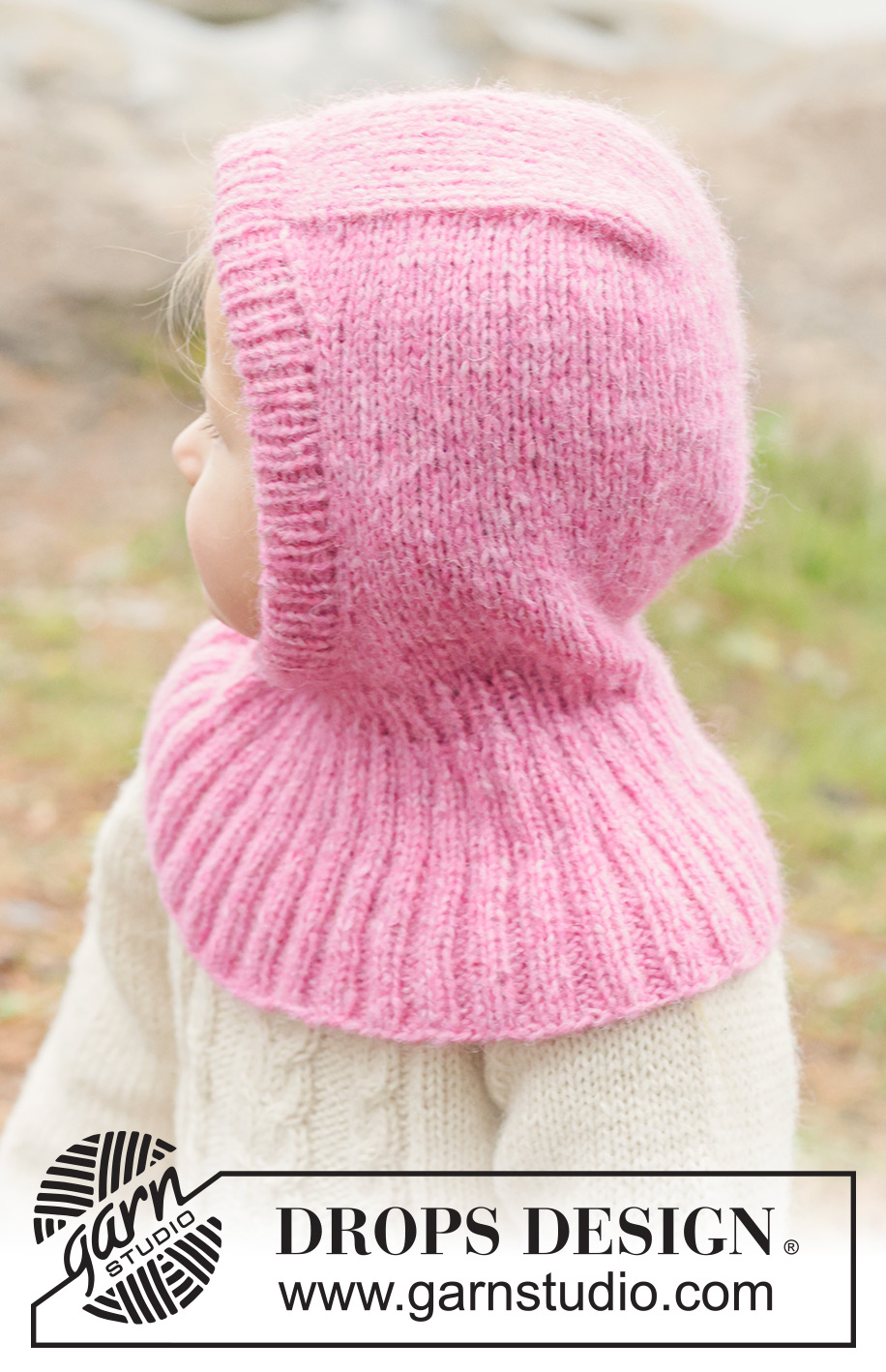 Dream Petal Balaclava / DROPS Children 50-7 - Strikket elefanthue / balaclava til barn i DROPS Air. Arbejdet strikkes oppefra og ned i glatstrik og rib. Størrelse 2 - 14 år.