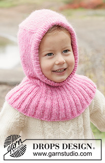 Dream Petal Balaclava / DROPS Children 50-7 - Strikket elefanthue / balaclava til barn i DROPS Air. Arbejdet strikkes oppefra og ned i glatstrik og rib. Størrelse 2 - 14 år.