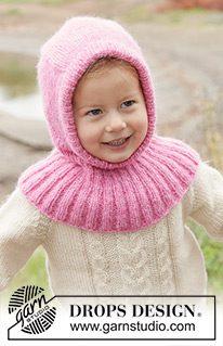 Dream Petal Balaclava / DROPS Children 50-7 - Strikket elefanthue / balaclava til barn i DROPS Air. Arbejdet strikkes oppefra og ned i glatstrik og rib. Størrelse 2 - 14 år.