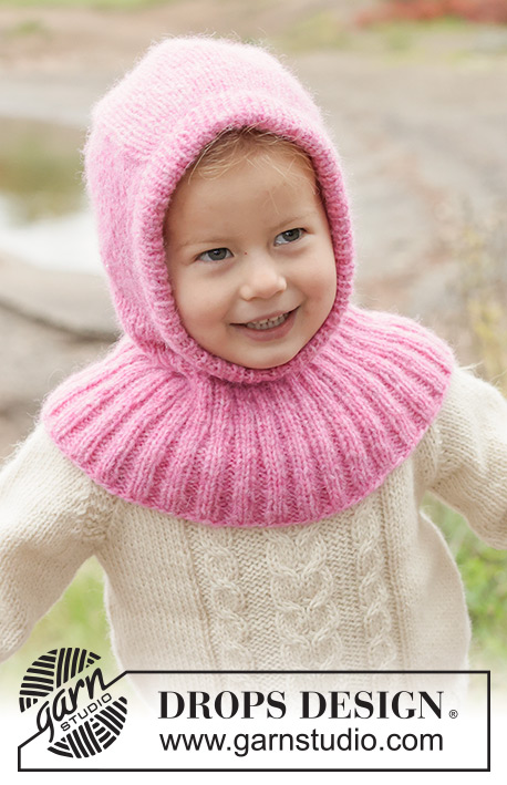 Dream Petal Balaclava / DROPS Children 50-7 - Strikket elefanthue / balaclava til barn i DROPS Air. Arbejdet strikkes oppefra og ned i glatstrik og rib. Størrelse 2 - 14 år.