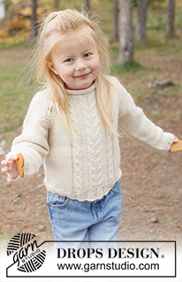Creamy Comfort Sweater / DROPS Children 50-8 - Knitted jumper for children in 2 strands DROPS Alpaca. The piece is worked top down with raglan, cables and rolled neck. Sizes 2 - 14 years.