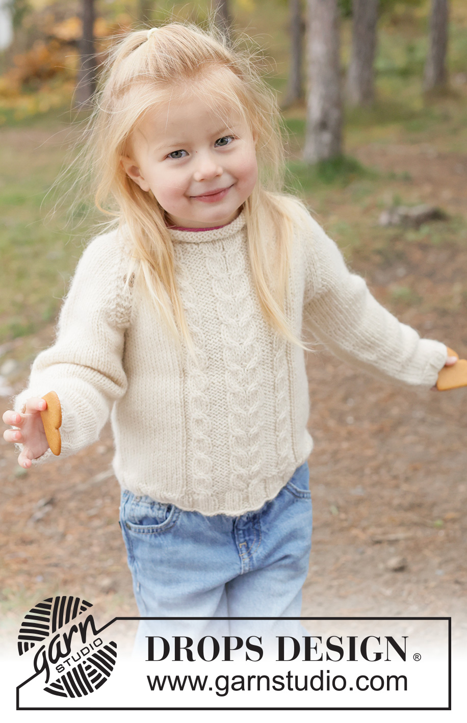 Creamy Comfort Sweater / DROPS Children 50-8 - Knitted jumper for children in 2 strands DROPS Alpaca. The piece is worked top down with raglan, cables and rolled neck. Sizes 2 - 14 years.