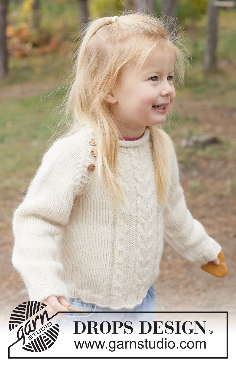 Creamy Comfort Sweater / DROPS Children 50-8 - Knitted jumper for children in 2 strands DROPS Alpaca. The piece is worked top down with raglan, cables and rolled neck. Sizes 2 - 14 years.