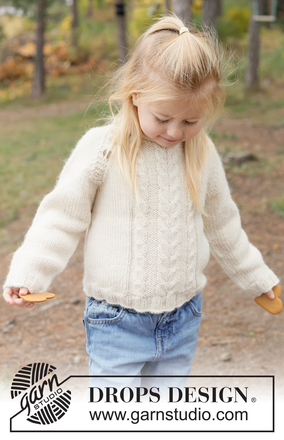 Creamy Comfort Sweater / DROPS Children 50-8 - Knitted jumper for children in 2 strands DROPS Alpaca. The piece is worked top down with raglan, cables and rolled neck. Sizes 2 - 14 years.