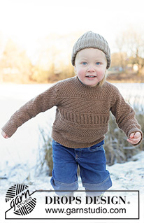 Woodland Wander Sweater / DROPS Children 50-9 - Pull et bonnet tricotés pour enfant en DROPS Lima. Le pull se tricote de haut en bas, avec épaules européennes / épaules biaisées et point fantaisie relief. Le bonnet se tricote en rond, en côtes. Du 2 au 14 ans.