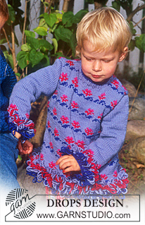 Lily Loops / DROPS Children 9-3 - Sweater in Karisma Superwash with flower borders and loop stitches 