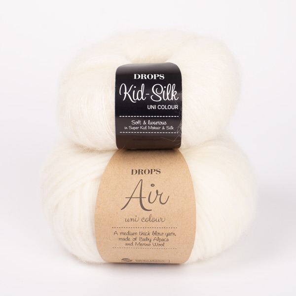 Yarn combinations skeins of DROPS Air 01, off white 
											+ DROPS Kid-Silk 01, off white