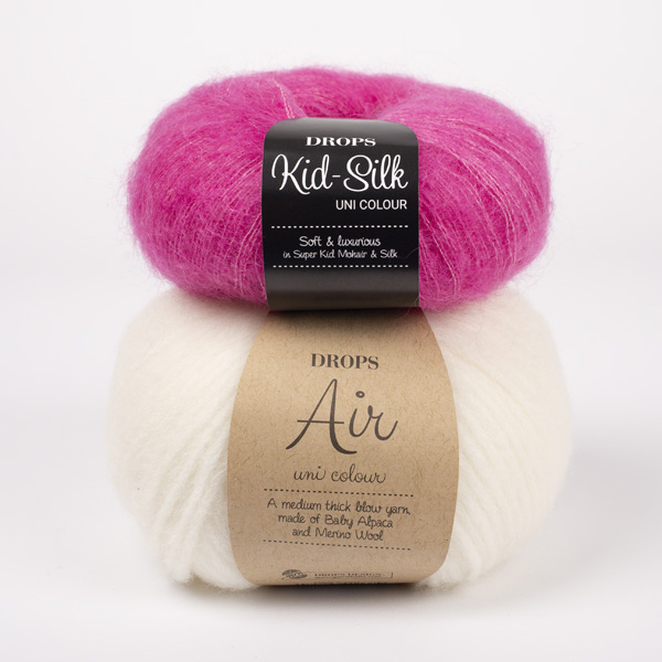 Swatch of DROPS Air 01, natur 
											+ DROPS Kid-Silk 13, kirsuber