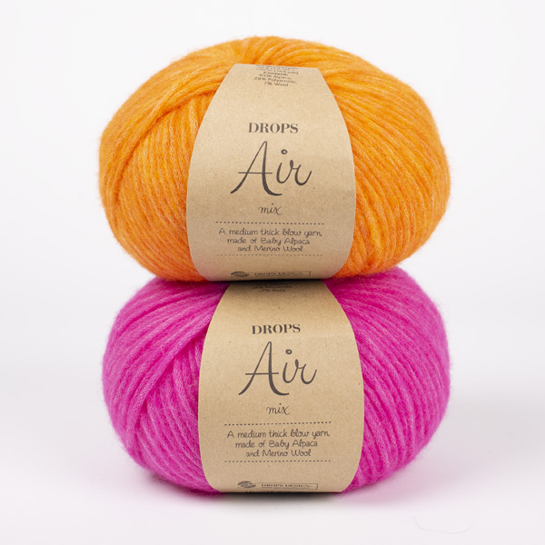 Yarn combinations skeins of DROPS Air 38, electric orange 
											+ DROPS Air 39, magenta